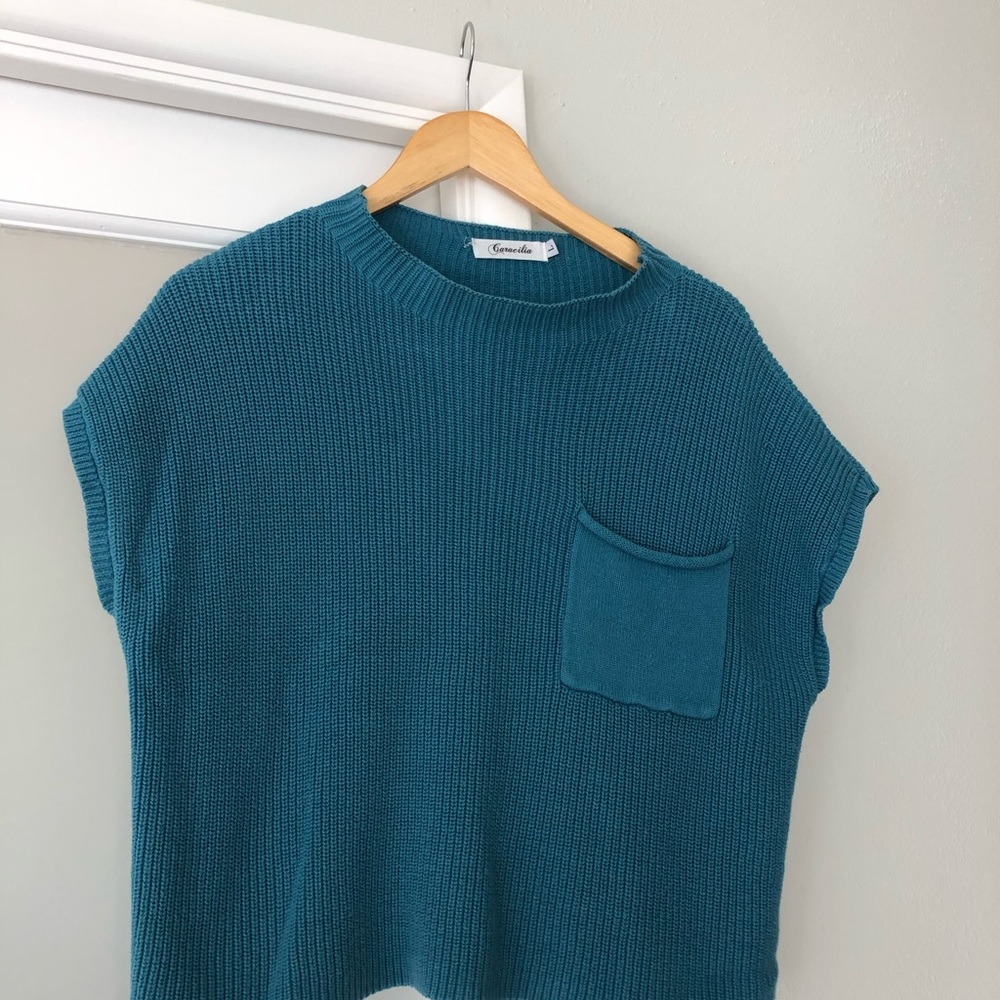 Teal Knit Short Sleeve Sweater
